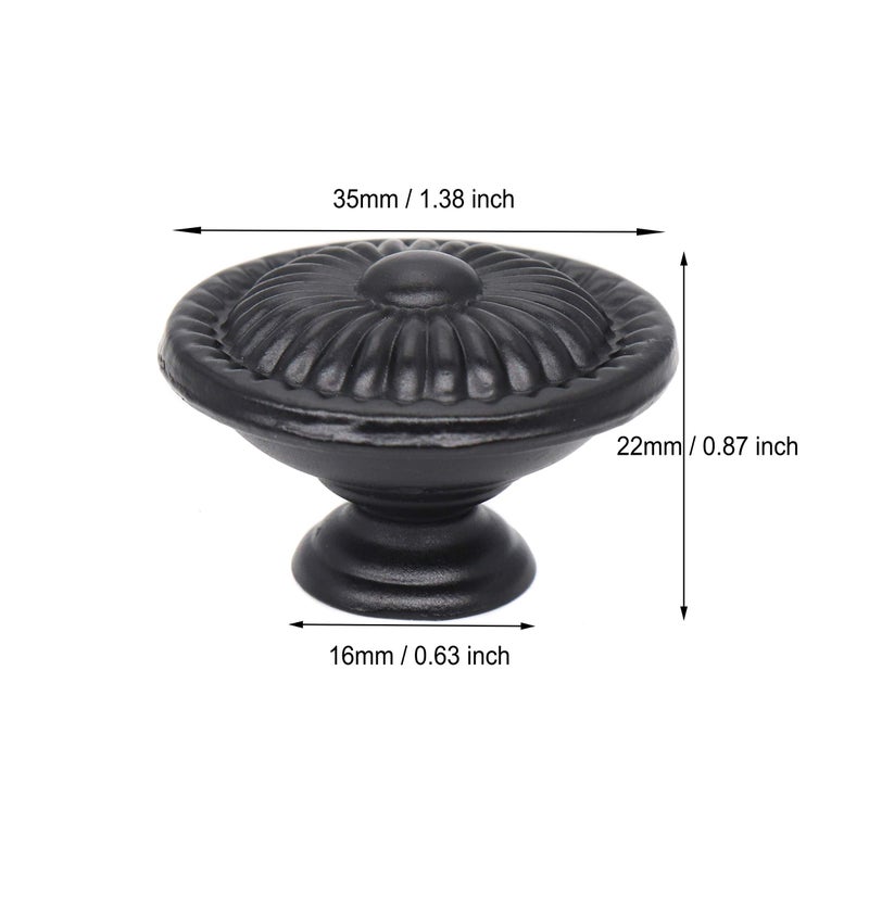 binifiMux 6-Pack 1.4 Inches Black Vintage Flower Cabinet Drawer Pulls Knobs Flower Embossing for Dresser Cupboard Wardrobe Furniture - Image 2